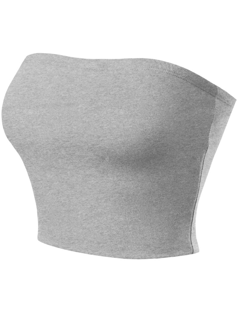 MixMatchy Women's Strapless Tube Tops Basic Bandeau Crop Sleeveless Backless Casual Sexy Going Out Summer 2025 Heather Grey S - Image 2